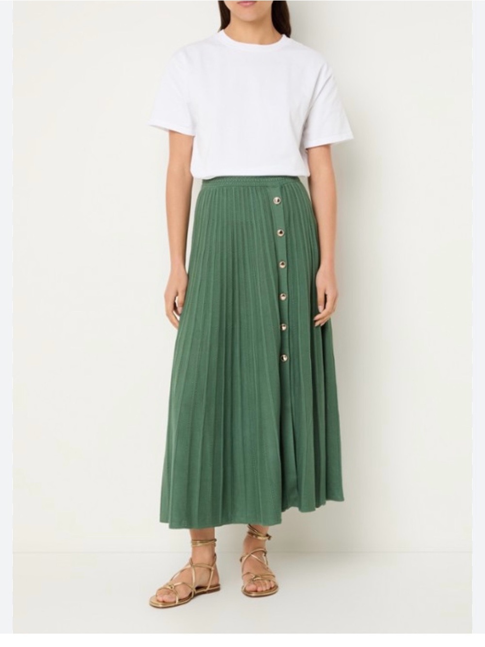 Ba&sh - Green Pleated Button-Front Maxi Skirt